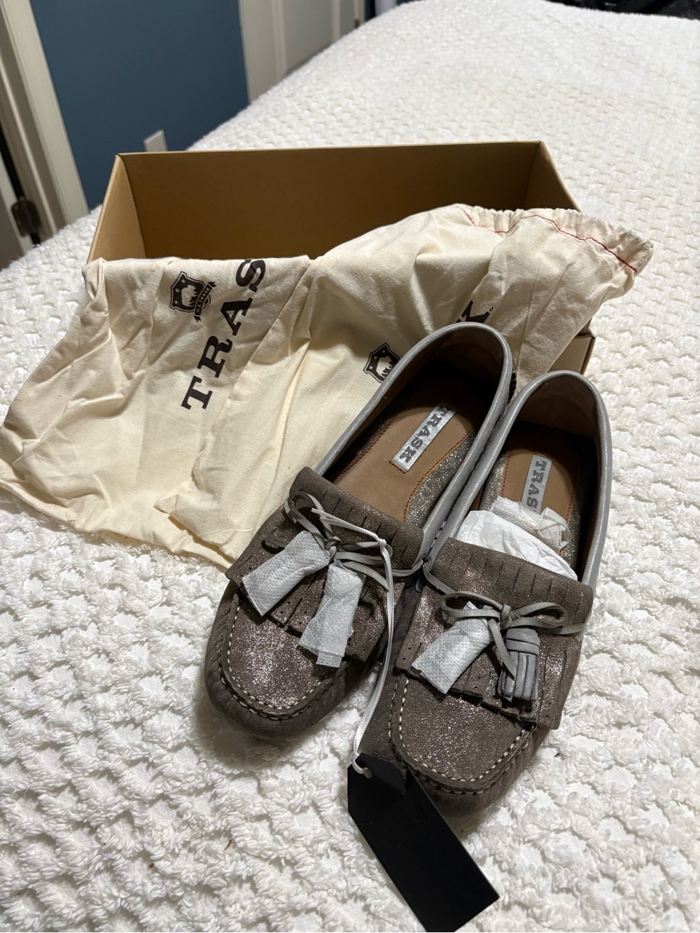 Trask Taupe Suede Tassel Loafers